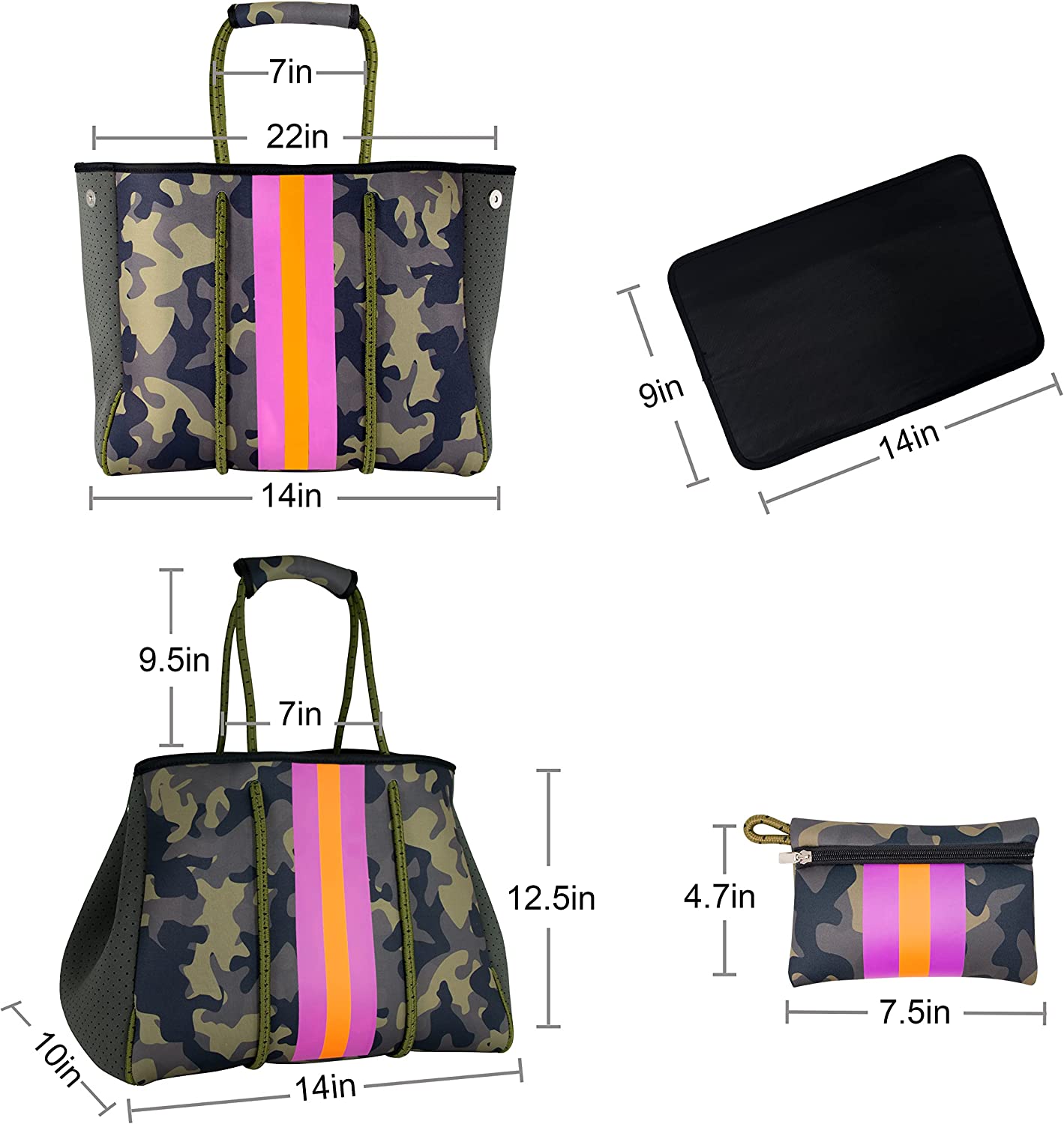 Neoprene Tote Bag Large Beach Bag for Women Pool Gym Tote Bag Travel Tote Bag